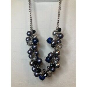 THE LIMITED Blue Grey Silver Tone Cluster Bead Chain Necklace Casual Workwear